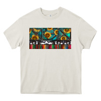 Cream Rusty Sunflowers with Cowhide and Turquoise Heavy Core Tee - RanaPortraitStore