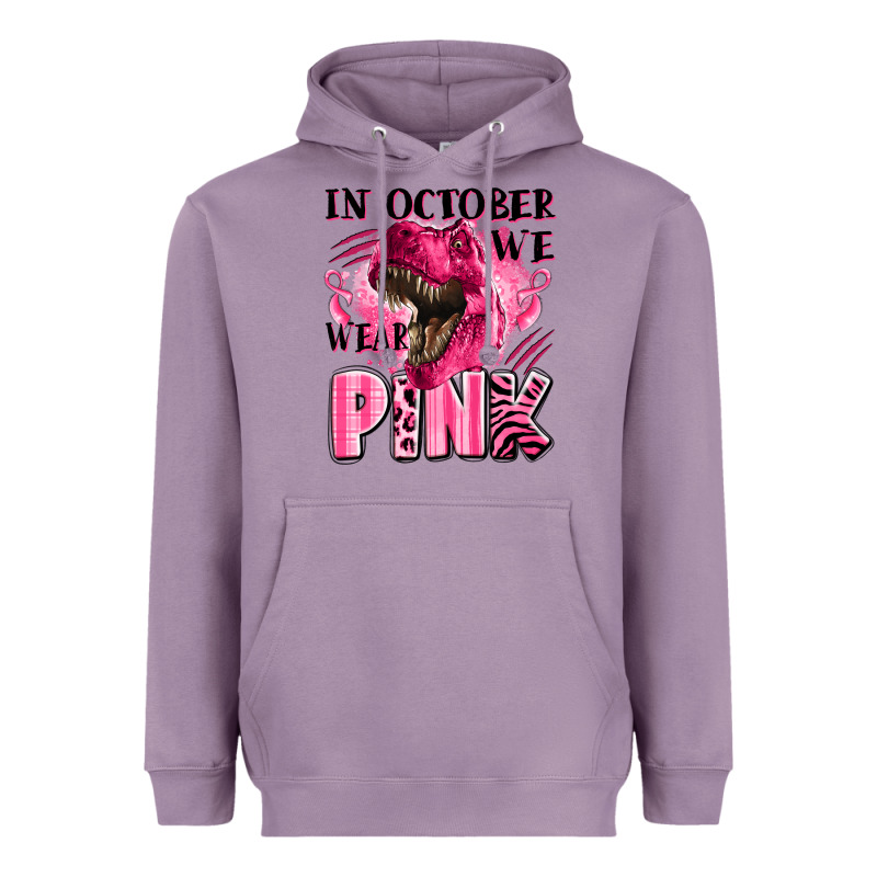 In October We Wear Pink Dinosaur Heavyweight Hoodie by LillyAllenDesigns | Teevron