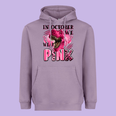 In October We Wear Pink Dinosaur Heavyweight Hoodie Designed By Lillyallendesigns