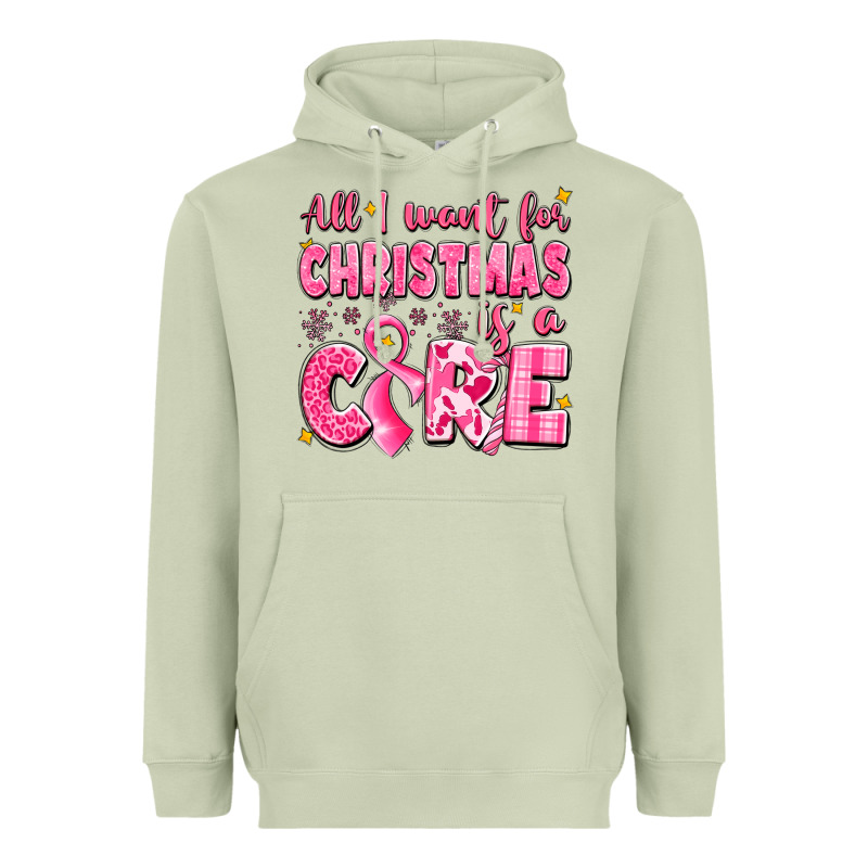 All I Want For Christmas Is A Cure Breast Cancer Heavyweight Hoodie by LillyAllenDesigns | Teevron