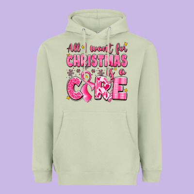 All I Want For Christmas Is A Cure Breast Cancer Heavyweight Hoodie Designed By Lillyallendesigns