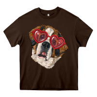 Chocolate Brown Saint bernard with love glasses Heavy Core Tee - RanaPortraitStore