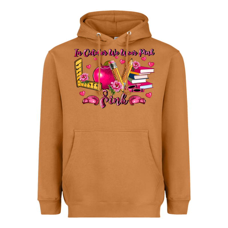 In October We Wear Pink Teacher Heavyweight Hoodie by LillyAllenDesigns | Teevron