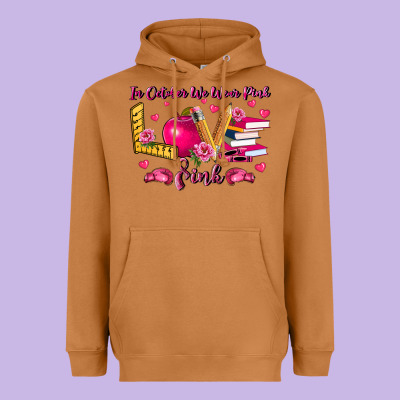 In October We Wear Pink Teacher Heavyweight Hoodie Designed By Lillyallendesigns