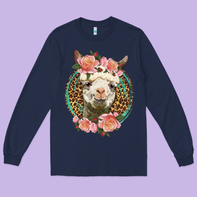 Western Llama And Roses Long Sleeve Tee Designed By Lillyallendesigns