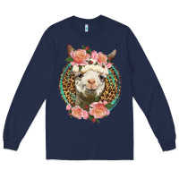 Navy western llama and roses Long Sleeve Tee - LillyAllenDesigns