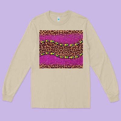 Mardi Gras  Leopard Pink Glitter Bead Long Sleeve Tee Designed By Barkaloodesign