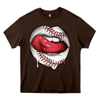 Chocolate Brown sports lips baseball Heavy Core Tee - texasbilliewilder