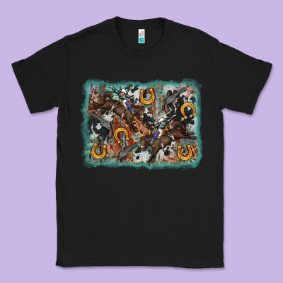 Bucking Bronco Rodeo Revolver Western Background Classic Tee Designed By Adodesignshop