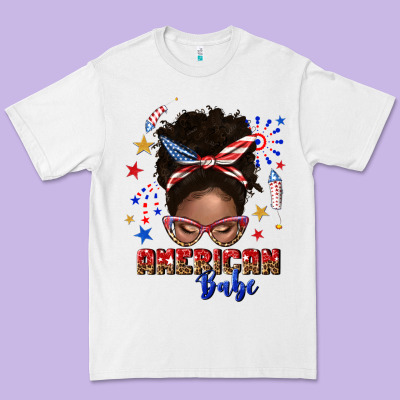Premium Tee American babe afro messy bun