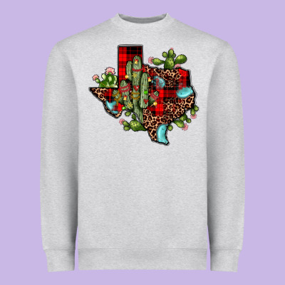 Cactus Christmas Texas Map Heavyweight Sweatshirt Designed By Jahusdesignshop