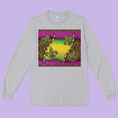 Mardi Gras  Leopard Pink Glitter Long Sleeve Tee Designed By Barkaloodesign