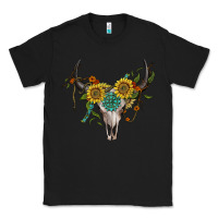 Black boho bullskull with sunflower and gemstone Classic Tee - Artiststas