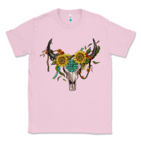 Bubblegum Pink boho bullskull with sunflower and gemstone Classic Tee - Artiststas