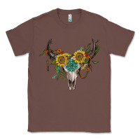 Chestnut boho bullskull with sunflower and gemstone Classic Tee - Artiststas