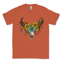 Copper boho bullskull with sunflower and gemstone Classic Tee - Artiststas