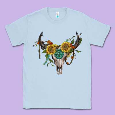 Boho Bullskull With Sunflower And Gemstone Classic Tee Designed By Artiststas