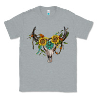 Heather Grey boho bullskull with sunflower and gemstone Classic Tee - Artiststas