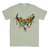 Matcha boho bullskull with sunflower and gemstone Classic Tee - Artiststas