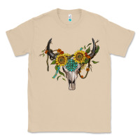 Mushroom boho bullskull with sunflower and gemstone Classic Tee - Artiststas