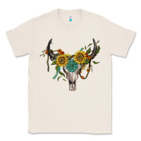 Natural boho bullskull with sunflower and gemstone Classic Tee - Artiststas