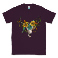 Plum boho bullskull with sunflower and gemstone Classic Tee - Artiststas