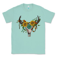 Seafoam boho bullskull with sunflower and gemstone Classic Tee - Artiststas