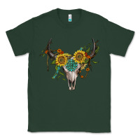 Sports Green boho bullskull with sunflower and gemstone Classic Tee - Artiststas