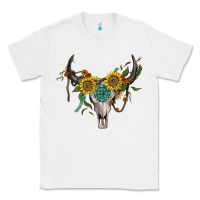 White boho bullskull with sunflower and gemstone Classic Tee - Artiststas