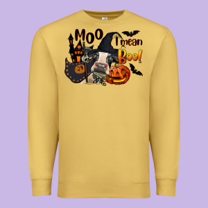 Moo I Mean Boo Holstein Cow Premium Sweatshirt Designed By Lillyallendesigns