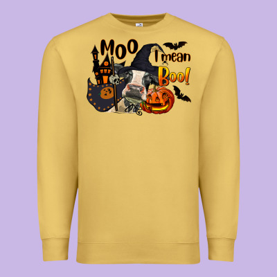Moo I Mean Boo Holstein Cow Premium Sweatshirt Designed By Lillyallendesigns
