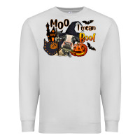 Dove Grey Moo I Mean Boo Holstein Cow Premium Sweatshirt - LillyAllenDesigns
