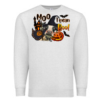 Oatmeal Heather Moo I Mean Boo Holstein Cow Premium Sweatshirt - LillyAllenDesigns