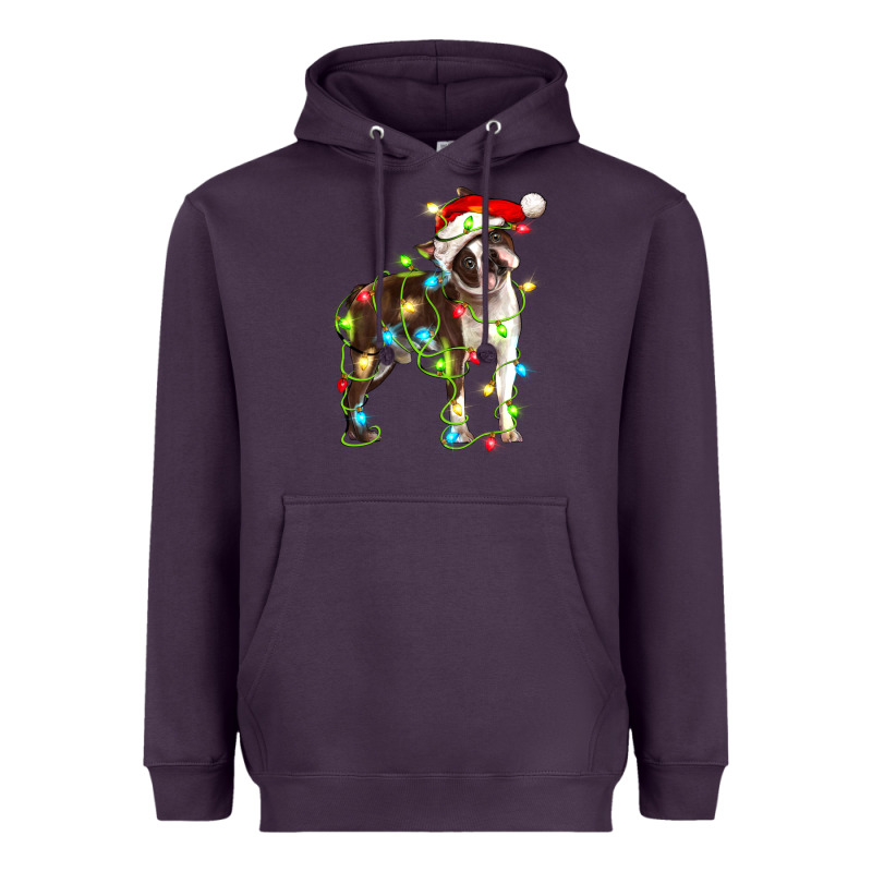 Christmas Chocolate Boston Terrier Heavyweight Hoodie by LillyAllenDesigns | Teevron