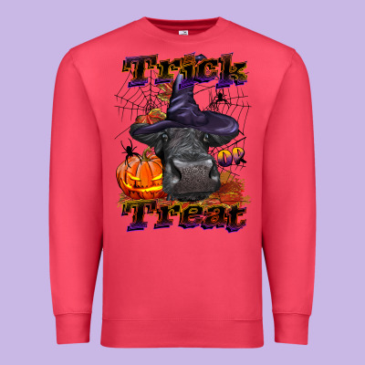Trick Or Treat Black Angus Heifer Premium Sweatshirt Designed By Lillyallendesigns