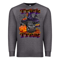 Charcoal Heather Trick Or Treat Black Angus Heifer Premium Sweatshirt - LillyAllenDesigns