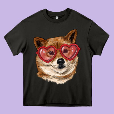 Heavy Core Tee shiba inu with love glasses