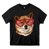 Black shiba inu with love glasses Heavy Core Tee - RanaPortraitStore