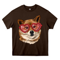 Chocolate Brown shiba inu with love glasses Heavy Core Tee - RanaPortraitStore