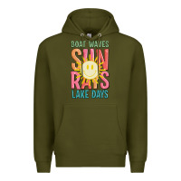 Army Green boat waves sun rays lake days Premium Hoodie - JahusDesignShop
