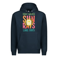 Navy boat waves sun rays lake days Premium Hoodie - JahusDesignShop