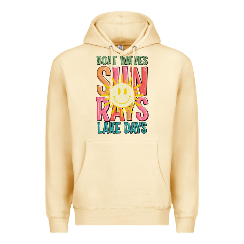 Boat Waves Sun Rays Lake Days Premium Hoodie by JahusDesignShop | Teevron