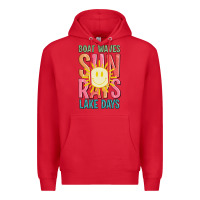 Red boat waves sun rays lake days Premium Hoodie - JahusDesignShop