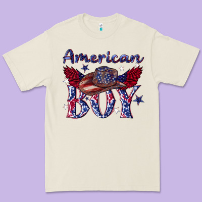Premium Tee American boy with cowboy