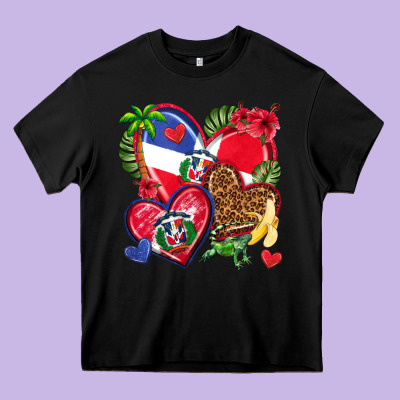 Dominican Republic  Hearts Heavy Core Tee Designed By Texasbilliewilder