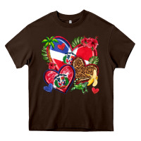 Chocolate Brown dominican republic  hearts Heavy Core Tee - texasbilliewilder