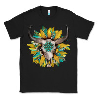 Black boho bullskull with sunflower and gemstone Classic Tee - Artiststas