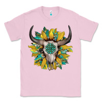 Bubblegum Pink boho bullskull with sunflower and gemstone Classic Tee - Artiststas