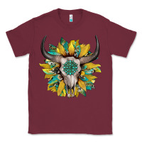 Burgundy boho bullskull with sunflower and gemstone Classic Tee - Artiststas