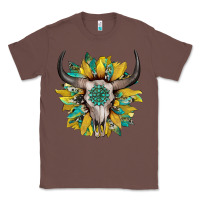 Chestnut boho bullskull with sunflower and gemstone Classic Tee - Artiststas